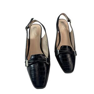 Casual Corner Black Croc Embossed Slingback Heels Size 6.5M All Man Made Materia